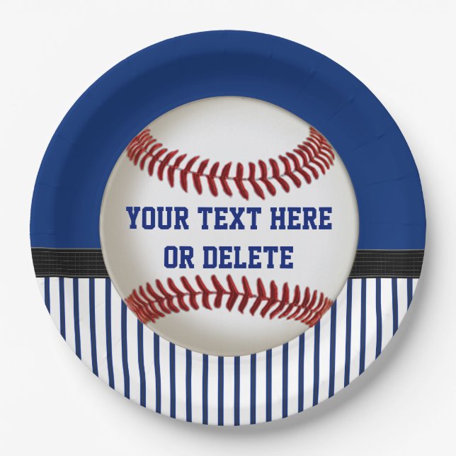 Personalised Baseball Paper Plates Red, White Blue (Front)