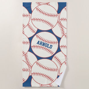 Personalised Baseball Pattern Blue Beach Towel