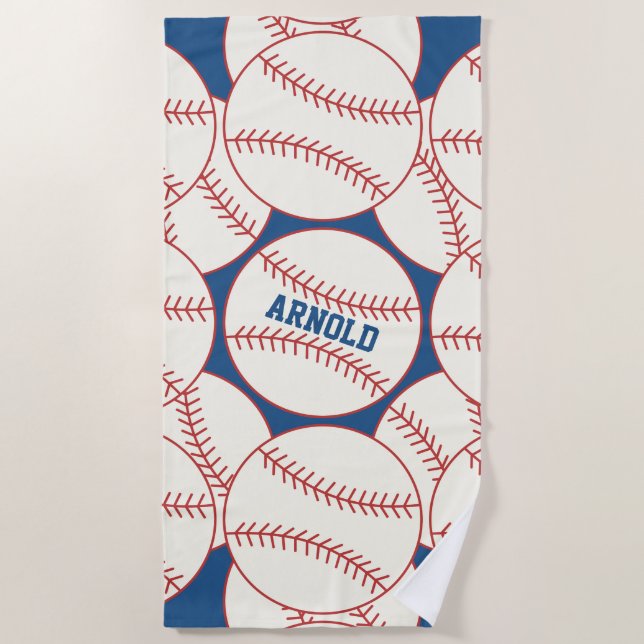 Personalised Baseball Pattern Blue Beach Towel (Front)
