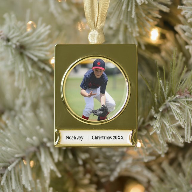 Personalised Baseball Photo Ornament – Gold Tone (Tree)