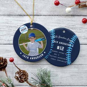 Personalised Baseball Photo & Player Stats Ceramic Tree Decoration