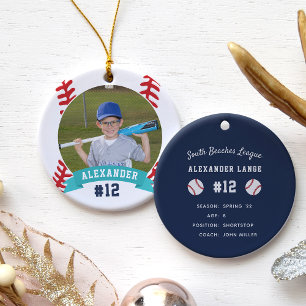 Personalised Baseball Photo & Player Stats Ceramic Tree Decoration