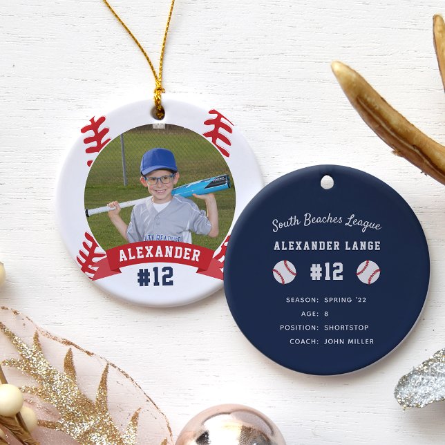 Personalised Baseball Photo & Player Stats Ceramic Tree Decoration (Creator Uploaded)