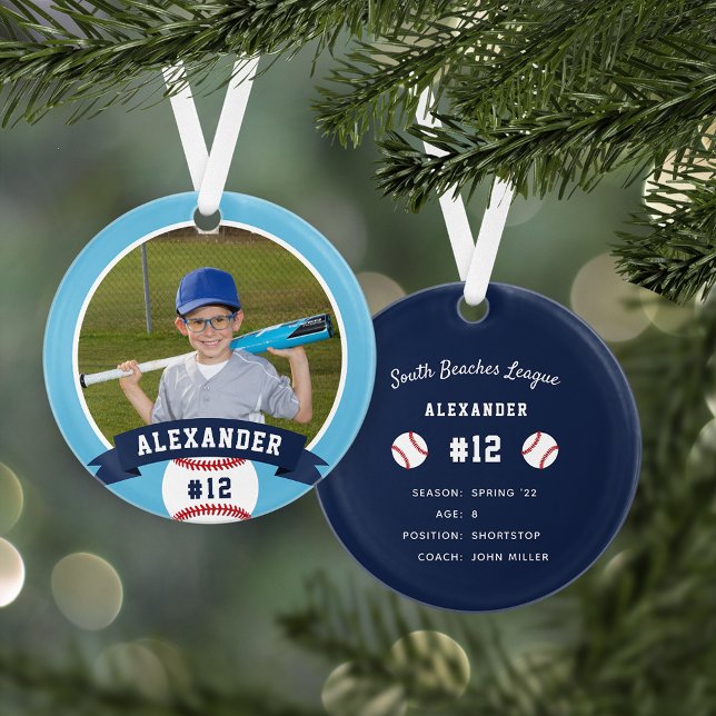 Personalised Baseball Photo & Player Stats Ornament (Creator Uploaded)