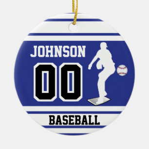 Personalised Baseball Pitcher   Dark Blue & White Ceramic Tree Decoration