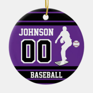 Personalised Baseball Pitcher   Purple Ceramic Tree Decoration
