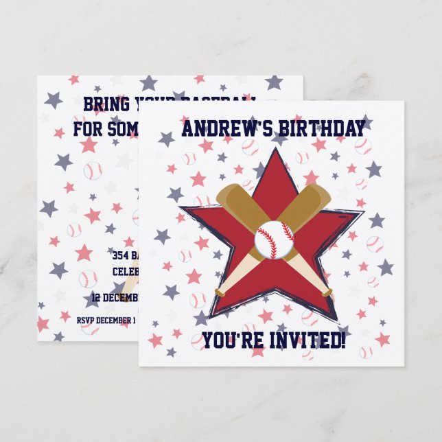 Personalised  Baseball player Birthday party Invitation (Front/Back)