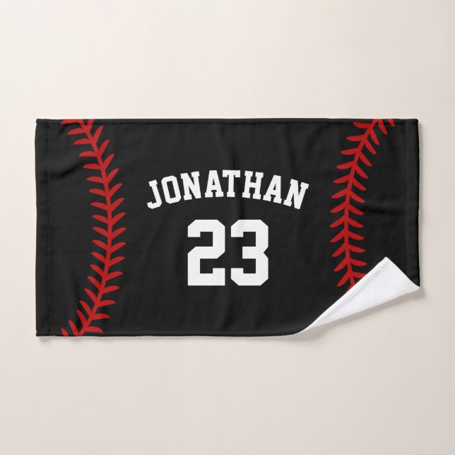 Personalised Baseball Player Name Black Hand Towel (Hand Towel)