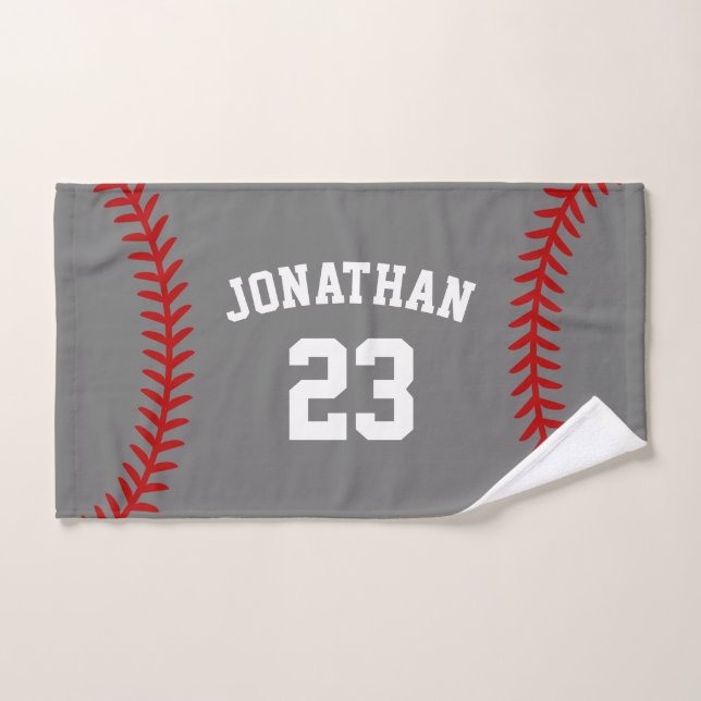 Personalised Baseball Player Name Grey Hand Towel (Hand Towel)