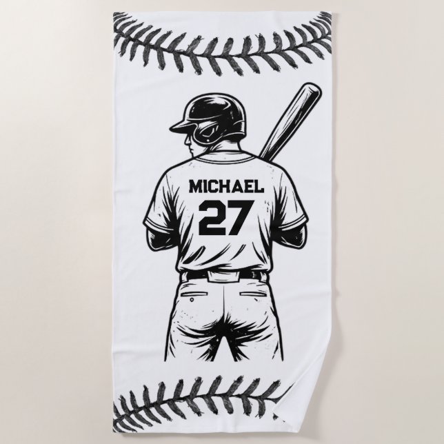 Personalised Baseball Player Name Number Pool &    Beach Towel (Front)