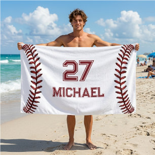Personalised Baseball Player Name Number Pool & Beach Towel