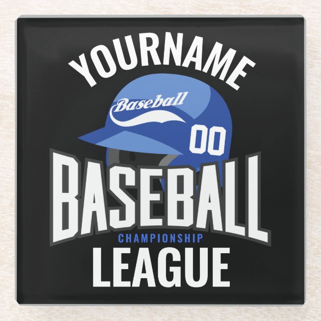 Personalised Baseball Player NAME Team Champ Club  Glass Coaster (Front)