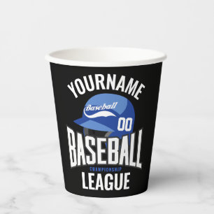 Personalised Baseball Player NAME Team Champ Club  Paper Cups