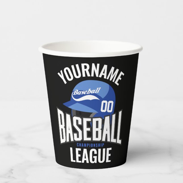 Personalised Baseball Player NAME Team Champ Club  Paper Cups (Front)