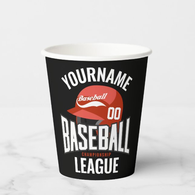 Personalised Baseball Player NAME Team Champ Club  Paper Cups (Front)