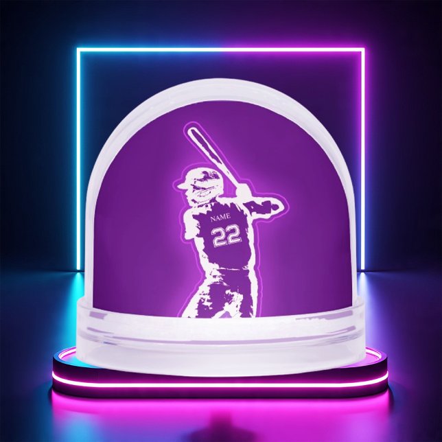 Personalised Baseball Player neon glow effect Snowglobe (Personalized Baseball Player neon glow effect Snow Globes)