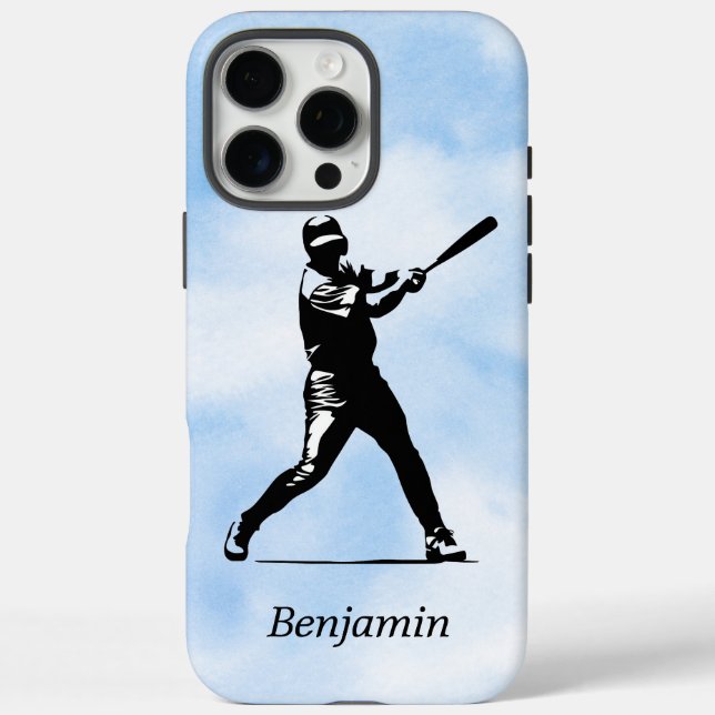 Personalised Baseball Player Silhouette Blue Sky Case-Mate iPhone Case (Back)