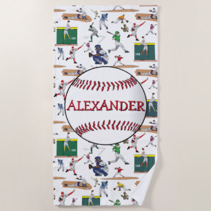 Personalised Baseball Players Illustration Pattern Beach Towel