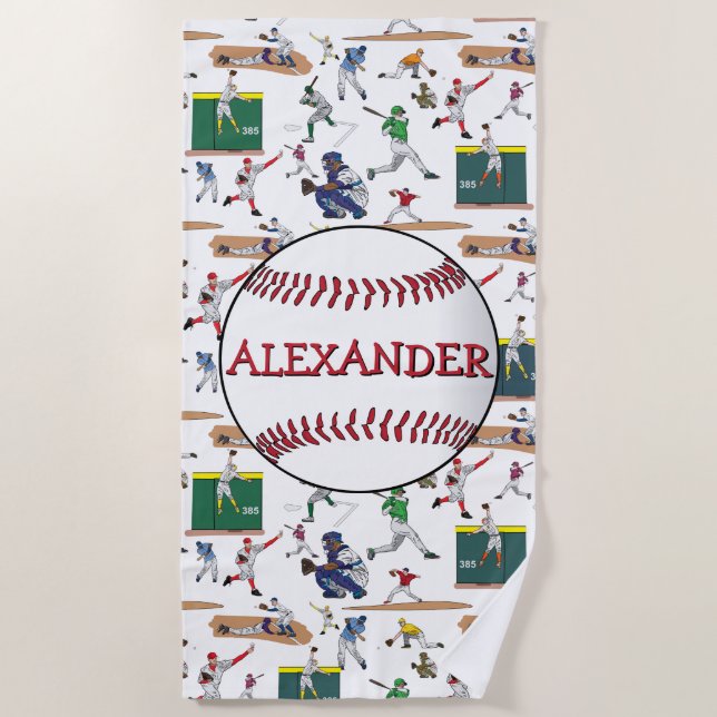 Personalised Baseball Players Illustration Pattern Beach Towel (Front)