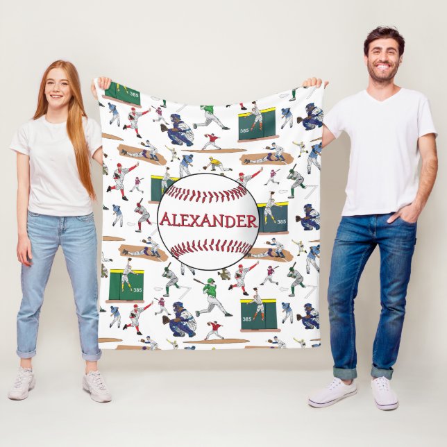 Personalised Baseball Players Illustration Pattern Fleece Blanket (In Situ)