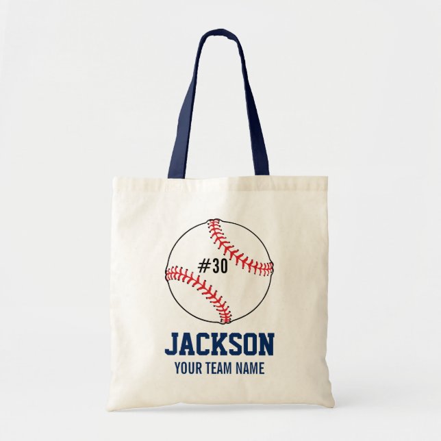 Personalised Baseball Player's Name Team Number Tote Bag (Front)