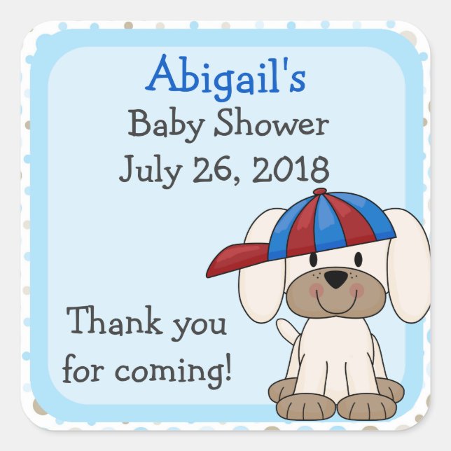 Personalised Baseball Puppy Baby Shower Stickers (Front)
