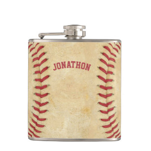 Personalised Baseball Red Sports Lettered Hip Flask