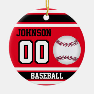 Personalised Baseball   Red, White and Black Ceramic Tree Decoration
