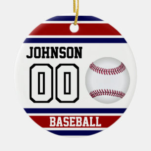 Personalised Baseball   Red, White and Blue Ceramic Tree Decoration