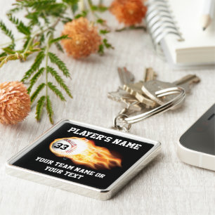 Personalised Baseball Senior Gifts Flaming Ball Key Ring
