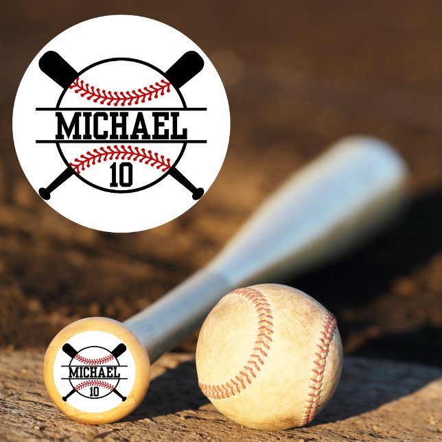 Personalised Baseball Softball Bat Knob Name Classic Round Sticker (Creator Uploaded)