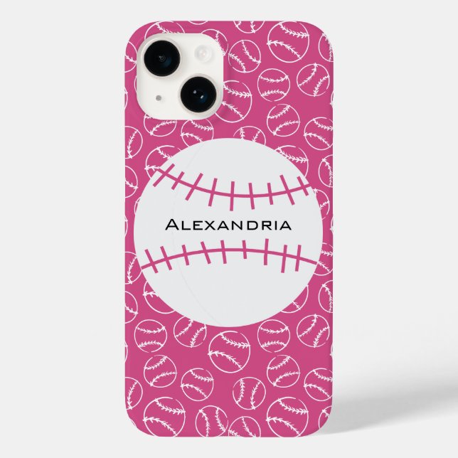 Personalised Baseball Softball Pattern on Pink Case-Mate iPhone Case (Back)