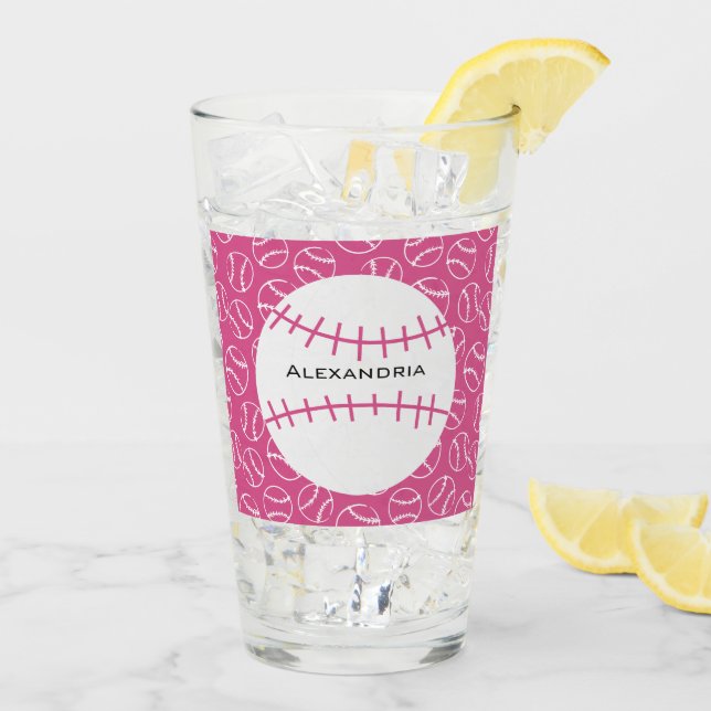Personalised Baseball Softball Pattern on Pink Glass (Back Ice)