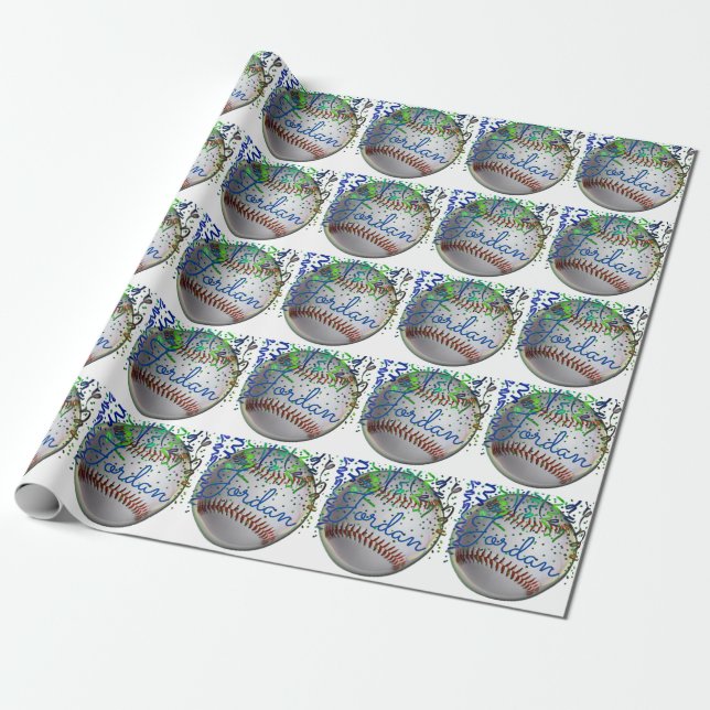 Personalised Baseball Sports Birthday Wrapping Paper (Unrolled)