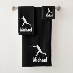 Personalised Baseball Sports black and white Bath Towel Set