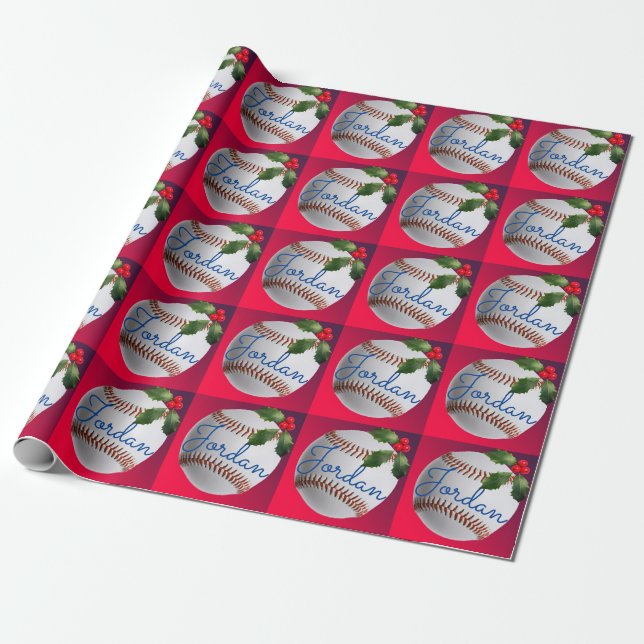 Personalised Baseball Sports Christmas Holiday Wrapping Paper (Unrolled)