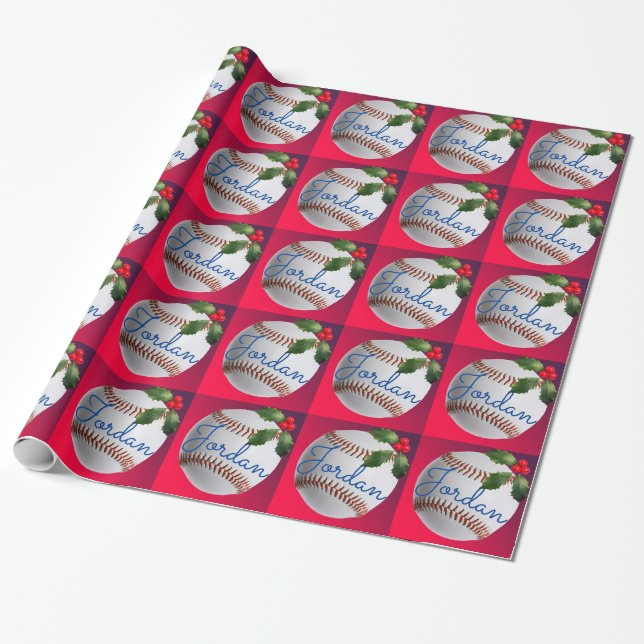 Personalised Baseball Sports Christmas Wrapping Paper (Unrolled)