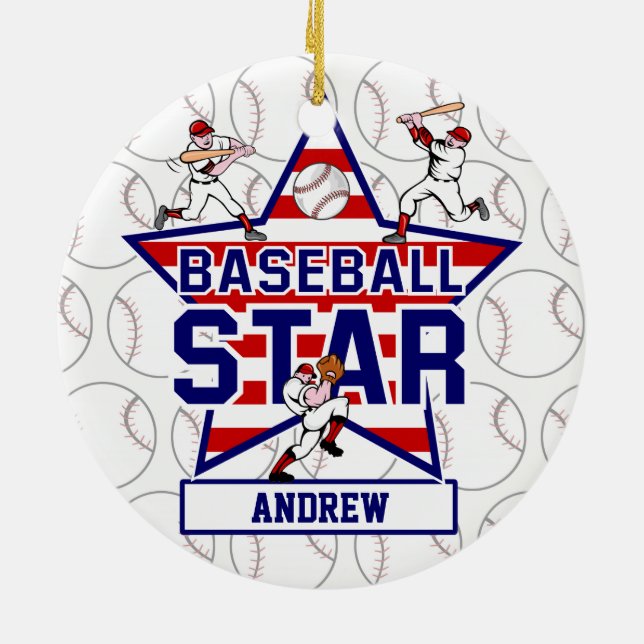 Personalised Baseball Star and stripes Ceramic Tree Decoration (Back)