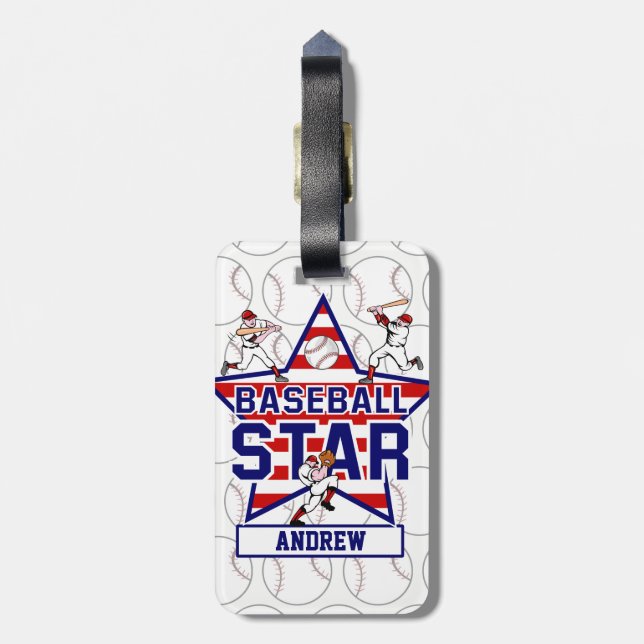 Personalised Baseball Star and stripes Luggage Tag (Back Vertical)