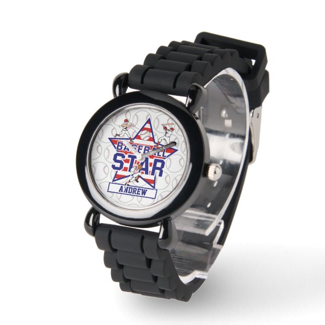 Personalised Baseball Star and stripes Watch (Angle)