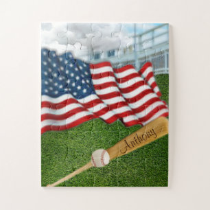 Personalised Baseball with American Flag Jigsaw Pu Jigsaw Puzzle