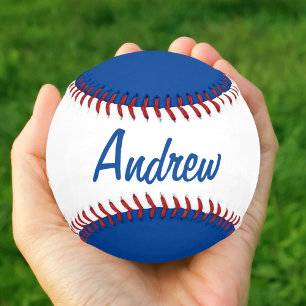 Personalised Baseball with Name Blue and White