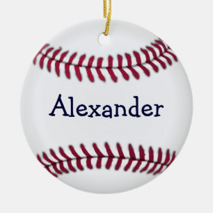Personalised Baseball with Red Stitching Ceramic Tree Decoration