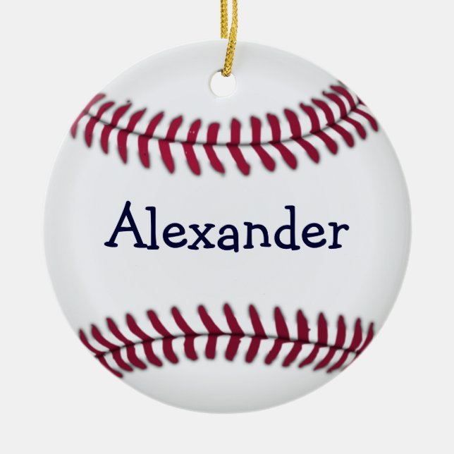 Personalised Baseball with Red Stitching Ceramic Tree Decoration (Front)