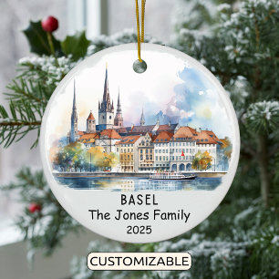 Personalised Basel Ornament, Switzerland Ceramic Tree Decoration