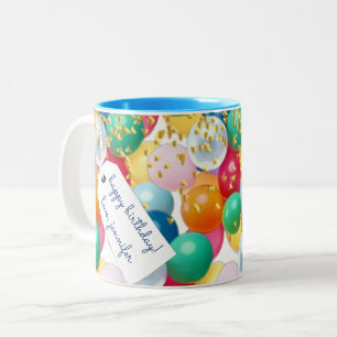 Personalised basic balloons confetti birthday Two-Tone coffee mug
