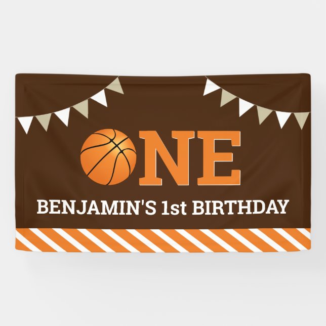 Personalised Basketball 1st Birthday Party Banner (Horizontal)