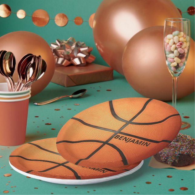 Personalised Basketball 9" Round Paper Plates (Multi)
