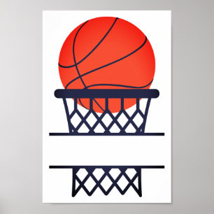 Personalised Basketball And Net Split Monogram Poster