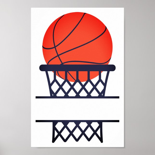 Personalised Basketball And Net Split Monogram Poster (Front)